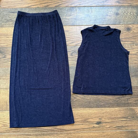 Vintage Chico’s Private Edition Blue Mock Neck Tank & Maxi Skirt Set Size 1 - Picture 1 of 8